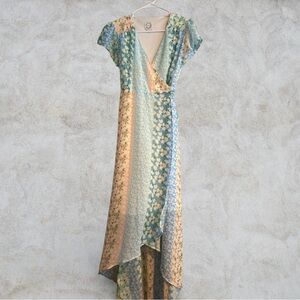 francesca’s blue rain multicoloured floral wrap dress